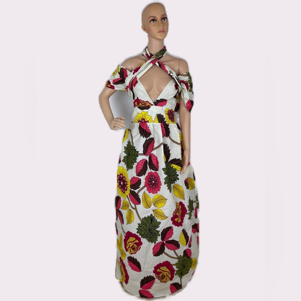 Handmade Florals Print Multicolor Colorful Infinity Maxi Dress